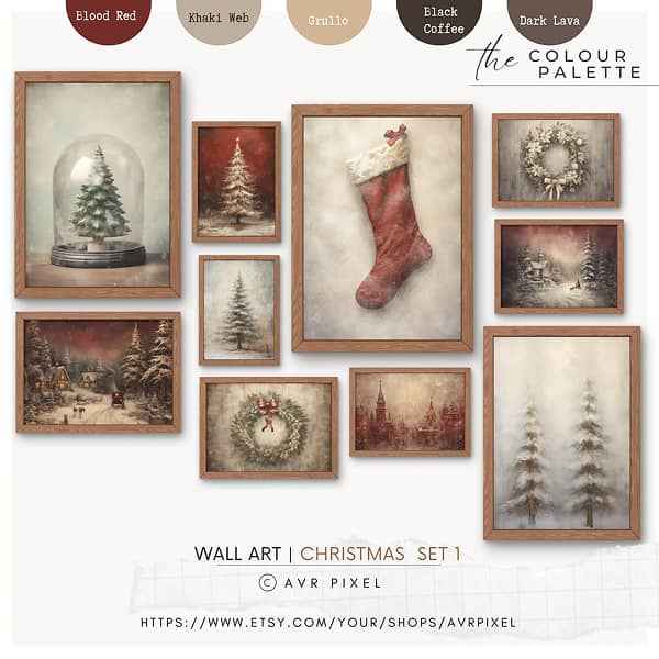 Christmas Wall Art | Printable  Set of 10  Prints  | Vintage Farmhouse ready | Print to fit 51 sizes WAS1SET10 _ Avr pixel - Avr Pixel