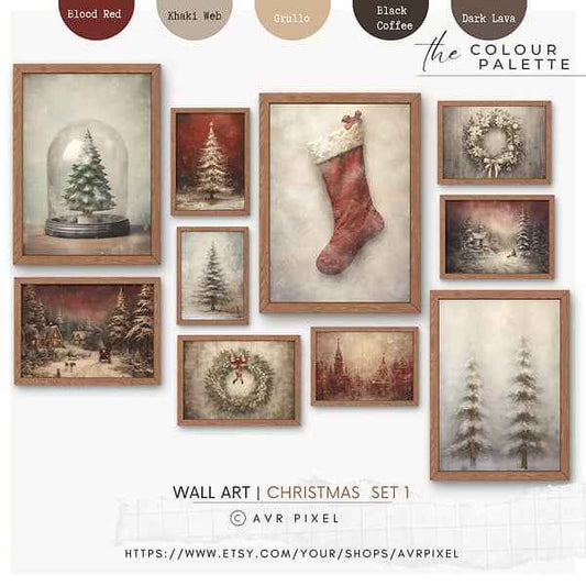 Christmas Wall Art | Printable  Set of 10  Prints  | Vintage Farmhouse ready | Print to fit 51 sizes WAS1SET10 _ Avr pixel - Avr Pixel