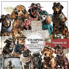 Scrapbooking Ephemera  & Junk Journal Kit | Steampunk Dogs  Set | Victorian Digital Papers |  & Collage Sheets JJES13SET21 _ Avr pixel - Avr Pixel
