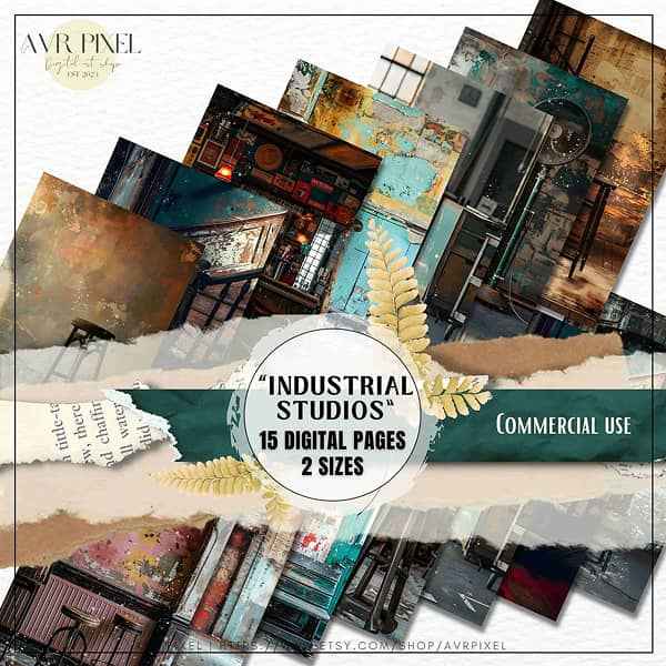 Vintage Industrial Scrapbooking Prints | 15 Grungy Digital Backgrounds for Junk Journal & Crafts JJES12SET15 _ Avr pixel - Avr Pixel