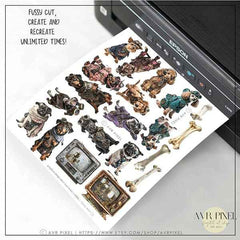 Scrapbooking Ephemera  & Junk Journal Kit | Steampunk Dogs  Set | Victorian Digital Papers |  & Collage Sheets JJES13SET21 _ Avr pixel - Avr Pixel