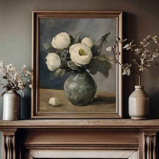 Modern Organice Wall Art | Vintage Peony Vase Print -  Still Life Dining Decor _ Avr pixel - Avr Pixel