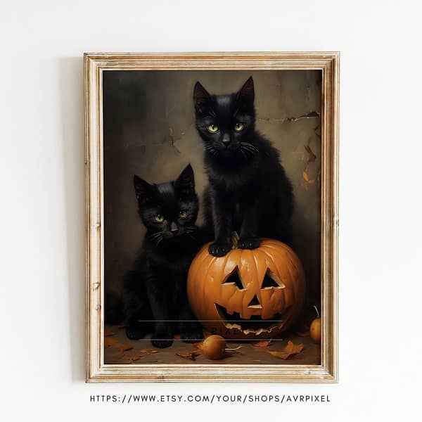 Halloween Wall Art - Cat Pumpkin Carving Spooky Poster for Fall Decor | Avr Pixel - Avr Pixel