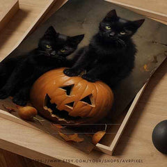 Halloween Wall Art - Cat Pumpkin Carving Spooky Poster for Fall Decor | Avr Pixel - Avr Pixel