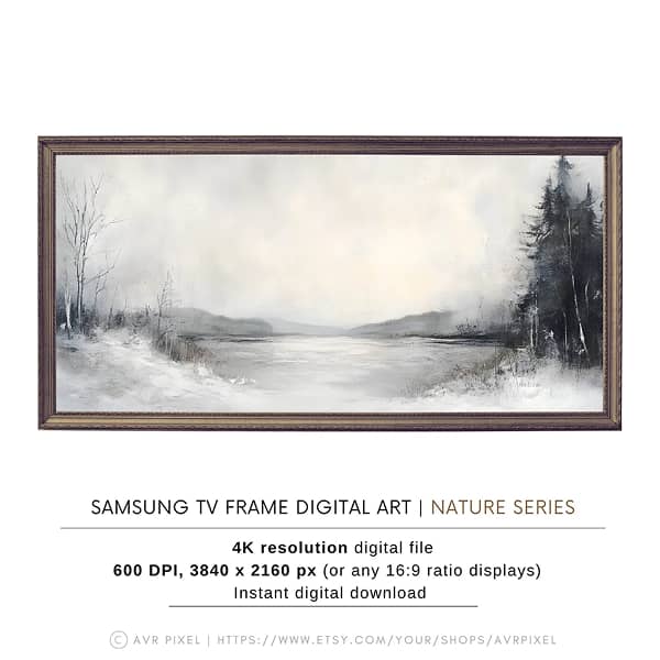 Samsung Frame TV Art - Abstract Neutral Modern Farmhouse Winter Landscape Decor _ Avr pixel - Avr Pixel
