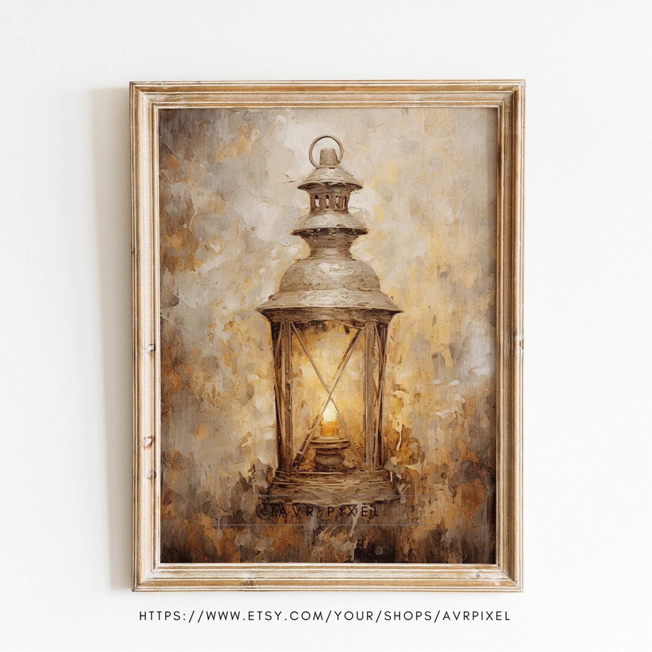 Christmas Wall Art | Gold  Lantern  | Vintage Farmhouse Holiday Decor | Printable Digital Download WAS2P2 _ Avr pixel - Avr Pixel