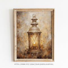 Christmas Wall Art | Gold  Lantern  | Vintage Farmhouse Holiday Decor | Printable Digital Download WAS2P2 _ Avr pixel - Avr Pixel