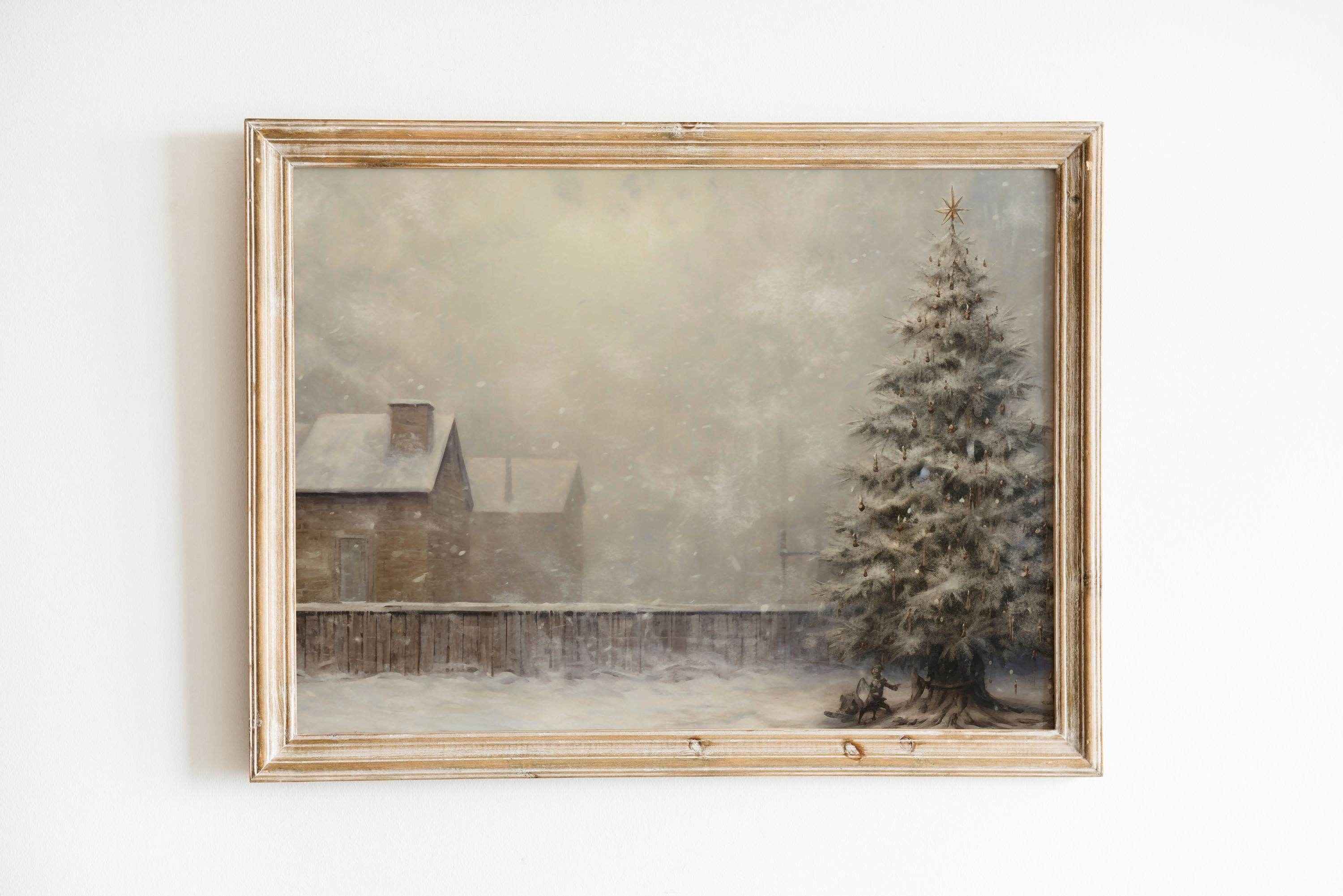 Christmas Wall Art | Rustic Winter Scene  - Snowy Tree Farmhouse Decor _ Avr pixel - Avr Pixel