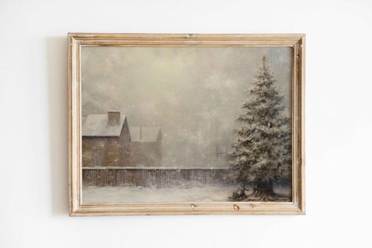 Christmas Wall Art | Rustic Winter Scene  - Snowy Tree Farmhouse Decor _ Avr pixel - Avr Pixel