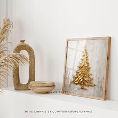 Christmas Wall Art | Gold Textured  | Printable Digital Download | Winter Pine Tree Home Decor WASIN2 _ Avr pixel - Avr Pixel