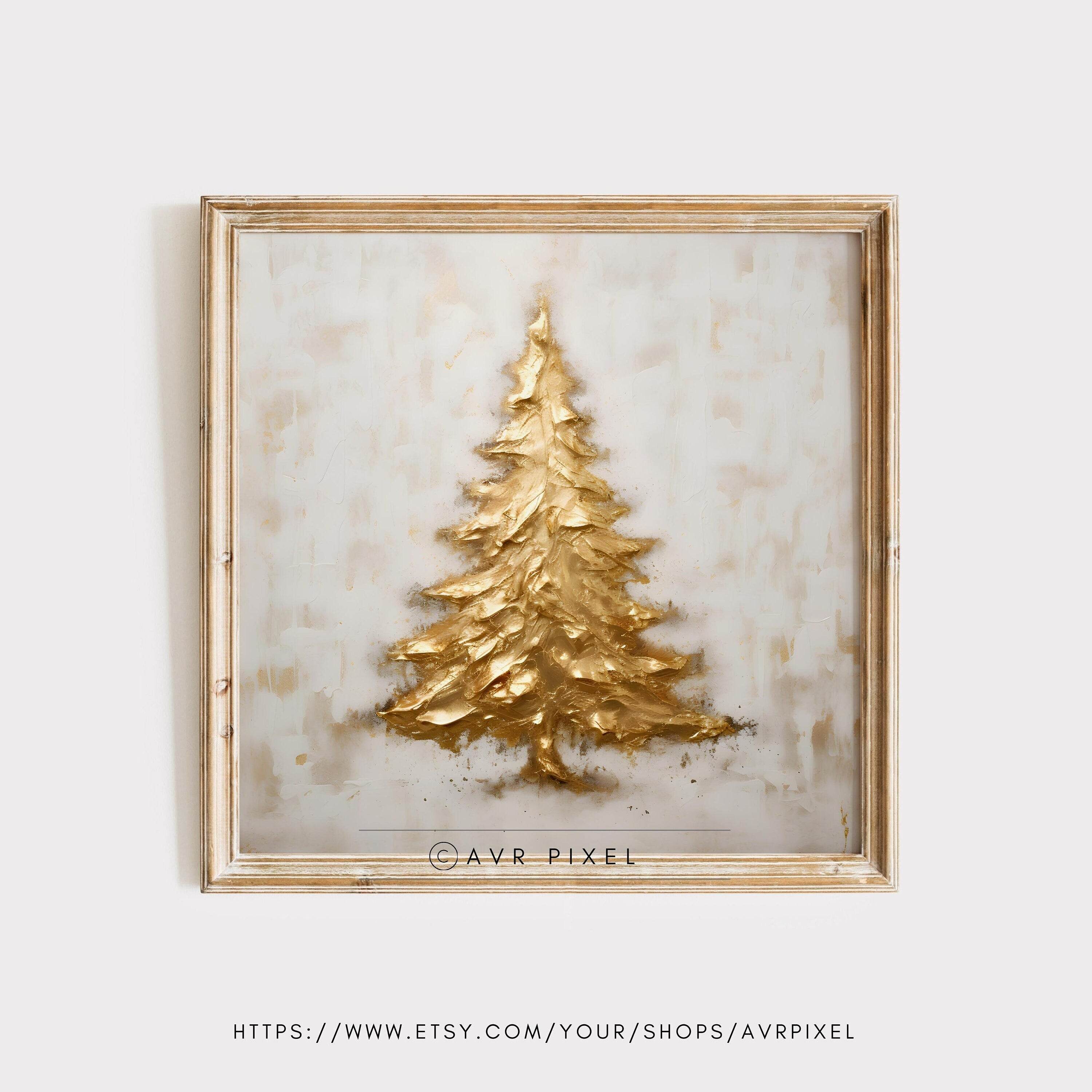 Christmas Wall Art | Gold Textured  | Printable Digital Download | Winter Pine Tree Home Decor WASIN2 _ Avr pixel - Avr Pixel