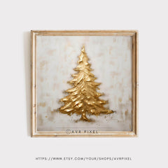 Christmas Wall Art | Gold Textured  | Printable Digital Download | Winter Pine Tree Home Decor WASIN2 _ Avr pixel - Avr Pixel