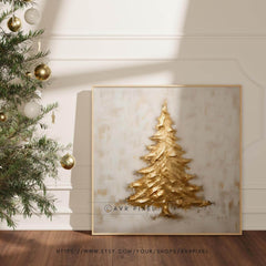 Christmas Wall Art | Gold Textured  | Printable Digital Download | Winter Pine Tree Home Decor WASIN2 _ Avr pixel - Avr Pixel