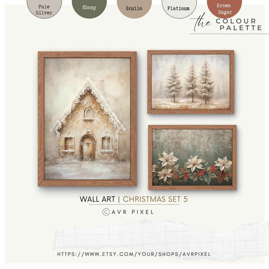 Christmas Wall Art | Set of 3 Cozy Lodge  - Farmhouse Winter Decor _ Avr pixel - Avr Pixel
