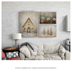 Christmas Wall Art | Set of 3 Cozy Lodge  - Farmhouse Winter Decor _ Avr pixel - Avr Pixel