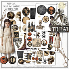 Halloween Scrapbooking Kit | Classic Vintage Ephemera & Junk Journal Kit | Commercial Use Digital Cutouts JJES22H2SE - Avr Pixel - Avr Pixel