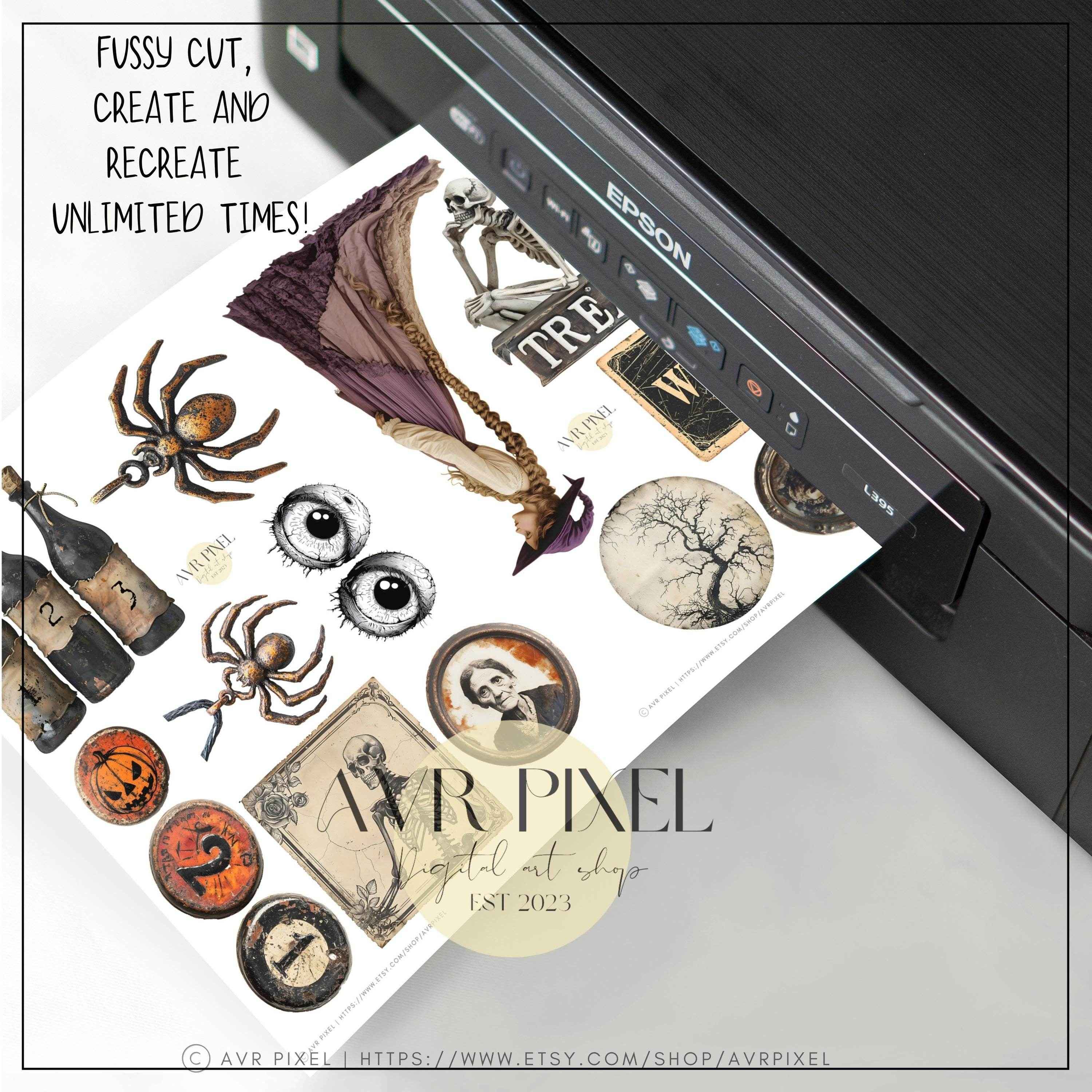 Halloween Scrapbooking Kit | Classic Vintage Ephemera & Junk Journal Kit | Commercial Use Digital Cutouts JJES22H2SE - Avr Pixel - Avr Pixel