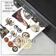Halloween Scrapbooking Kit | Classic Vintage Ephemera & Junk Journal Kit | Commercial Use Digital Cutouts JJES22H2SE - Avr Pixel - Avr Pixel