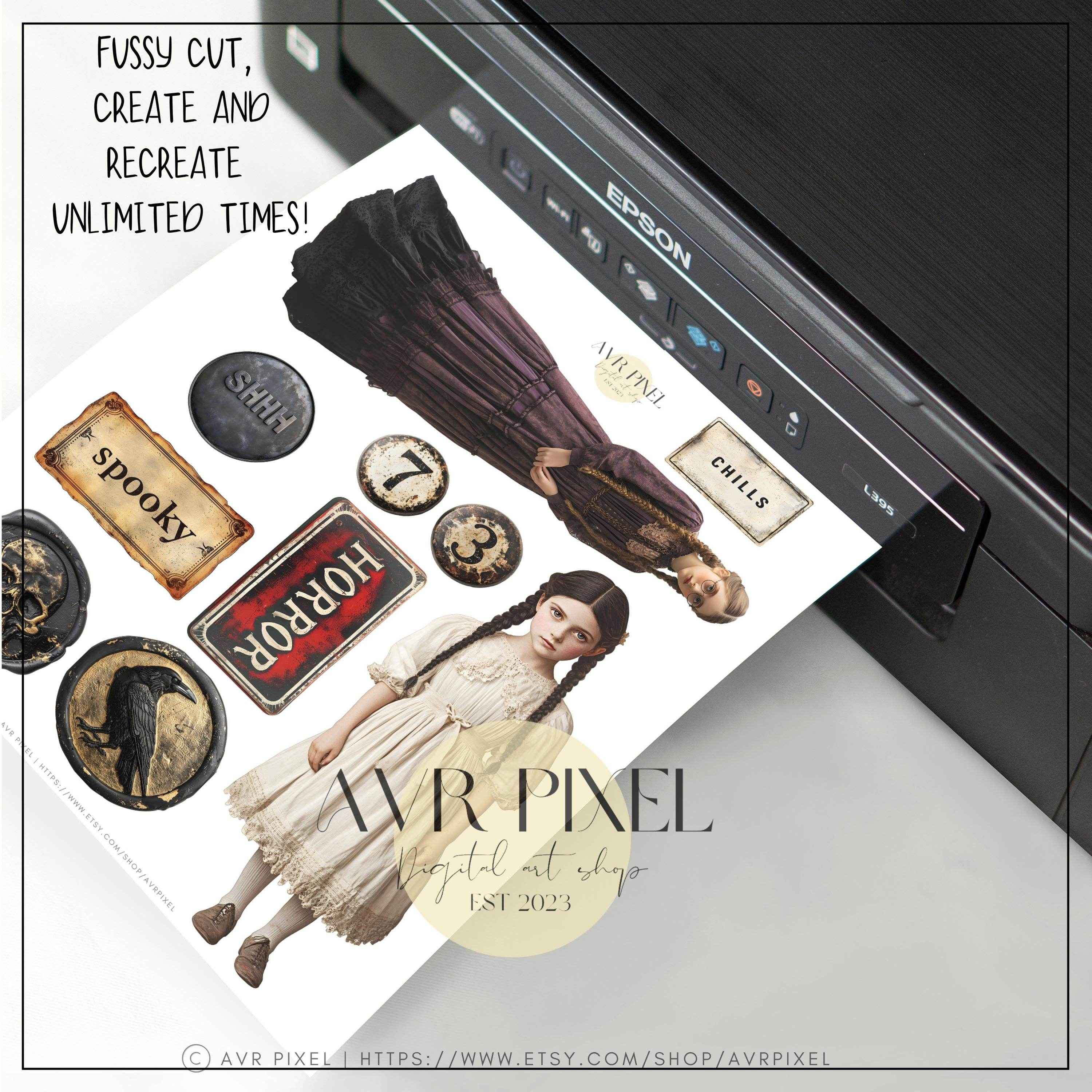 Halloween Scrapbooking Kit | Classic Vintage Ephemera & Junk Journal Kit | Commercial Use Digital Cutouts JJES22H2SE - Avr Pixel - Avr Pixel