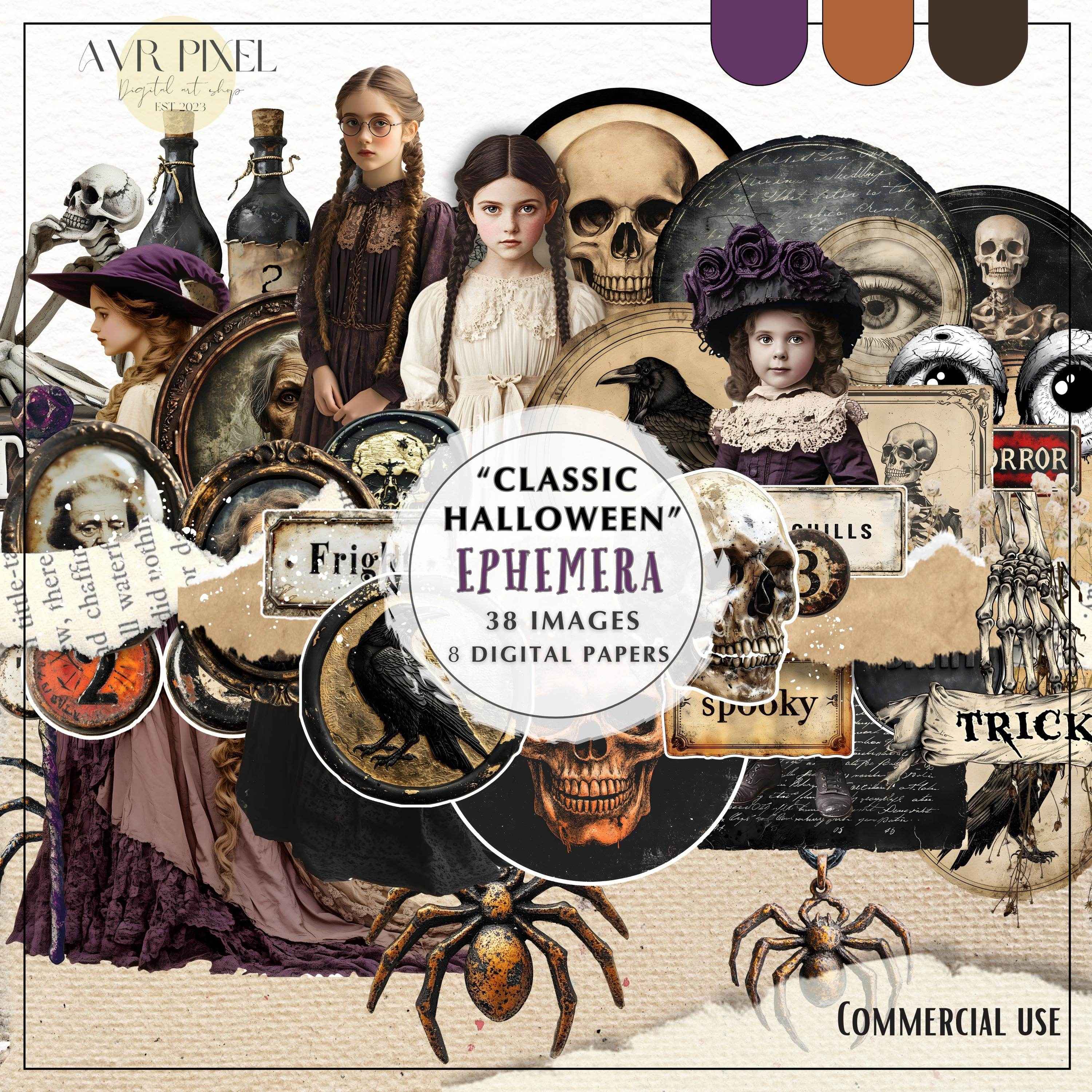 Halloween Scrapbooking Kit | Classic Vintage Ephemera & Junk Journal Kit | Commercial Use Digital Cutouts JJES22H2SE - Avr Pixel - Avr Pixel