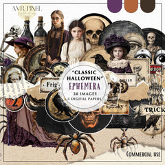 Halloween Scrapbooking Kit | Classic Vintage Ephemera & Junk Journal Kit | Commercial Use Digital Cutouts JJES22H2SE - Avr Pixel - Avr Pixel