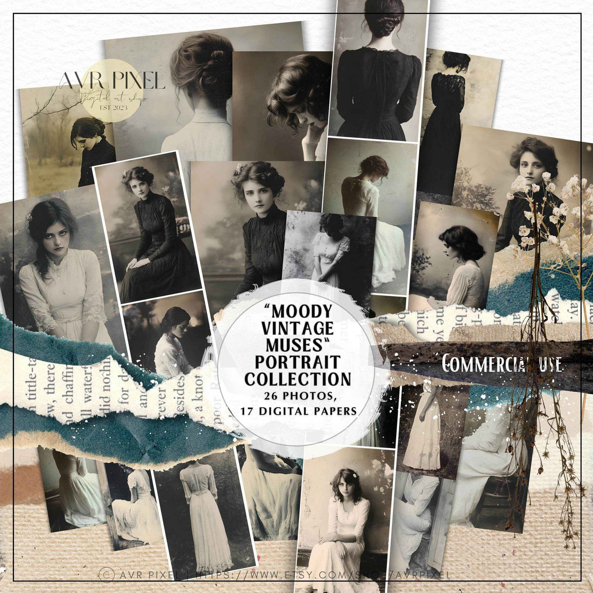 Moody Vintage Muses Portrait Collection | Scrapbooking & Journaling Ephemera | Halloween Crafts JJES32SET43 _ Avr pixel - Avr Pixel