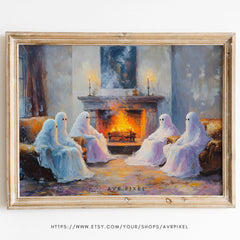 Halloween Wall Art - Vintage Spooky Ghostly Gathering by Avr Pixel - Avr Pixel