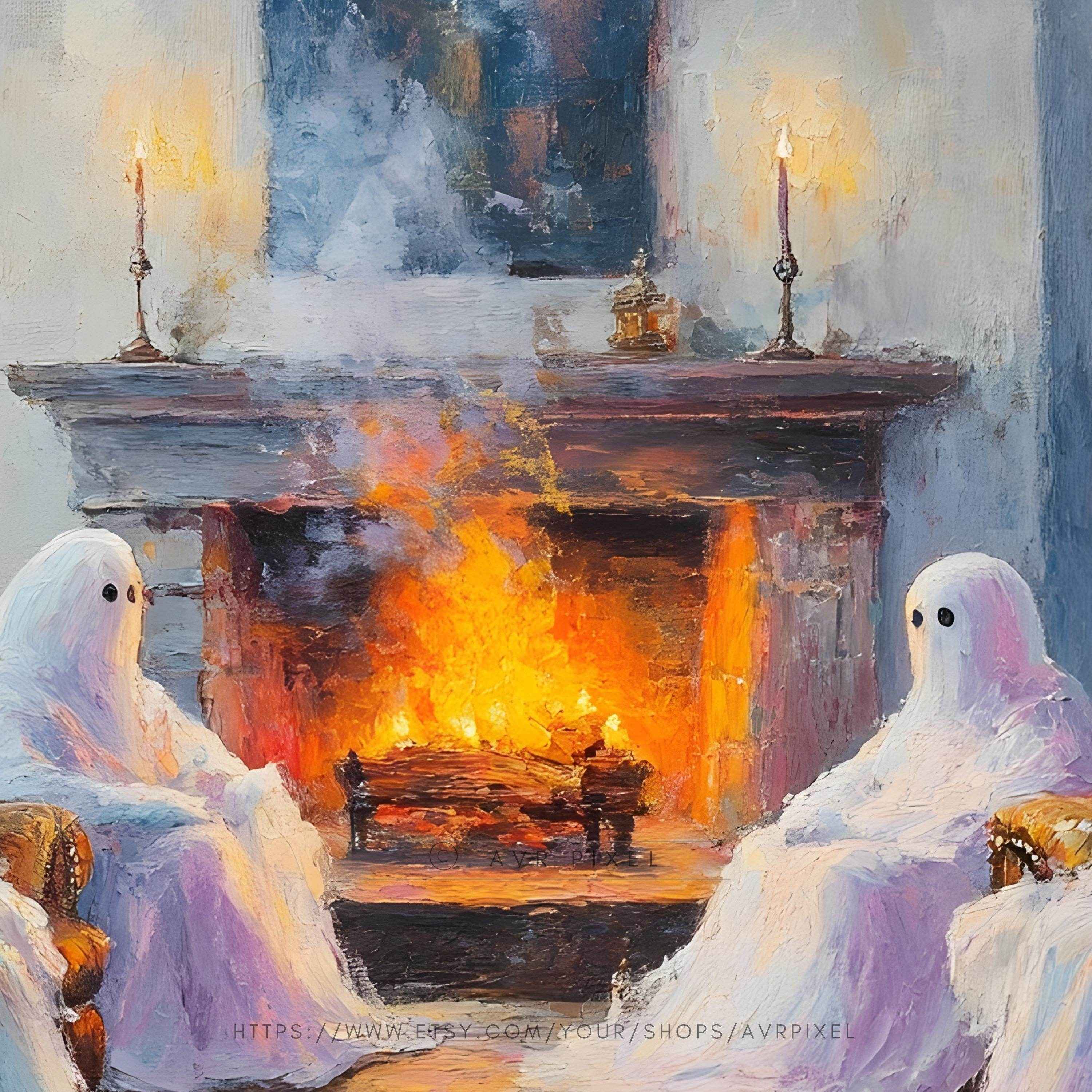 Halloween Wall Art - Vintage Spooky Ghostly Gathering by Avr Pixel - Avr Pixel