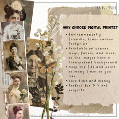 Vintage Women Headshots with Flowers | Junk Journal Ephemera Digital Kit | Commercial Use Scrapbook Supplies _ Avr pixel - Avr Pixel
