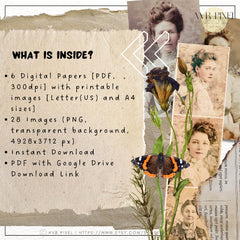 Vintage Women Headshots with Flowers | Junk Journal Ephemera Digital Kit | Commercial Use Scrapbook Supplies _ Avr pixel - Avr Pixel