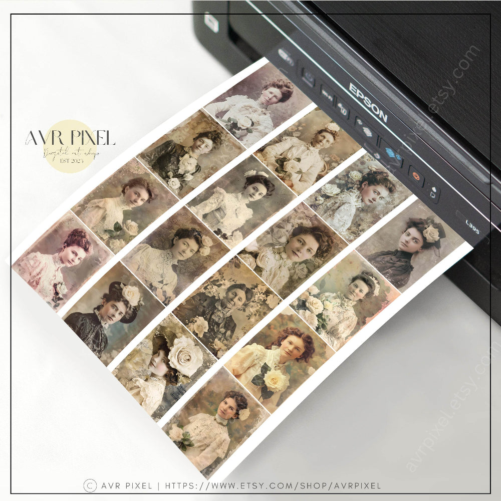 Vintage Women Headshots with Flowers | Junk Journal Ephemera Digital Kit | Commercial Use Scrapbook Supplies _ Avr pixel - Avr Pixel
