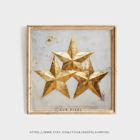 Christmas Wall Art - Textured Star Acrylic Gold Winter Lodge Decor by Avr Pixel - Avr Pixel