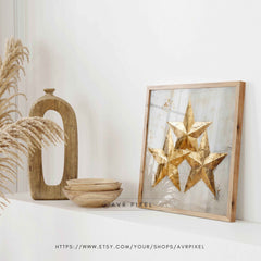 Christmas Wall Art - Textured Star Acrylic Gold Winter Lodge Decor by Avr Pixel - Avr Pixel