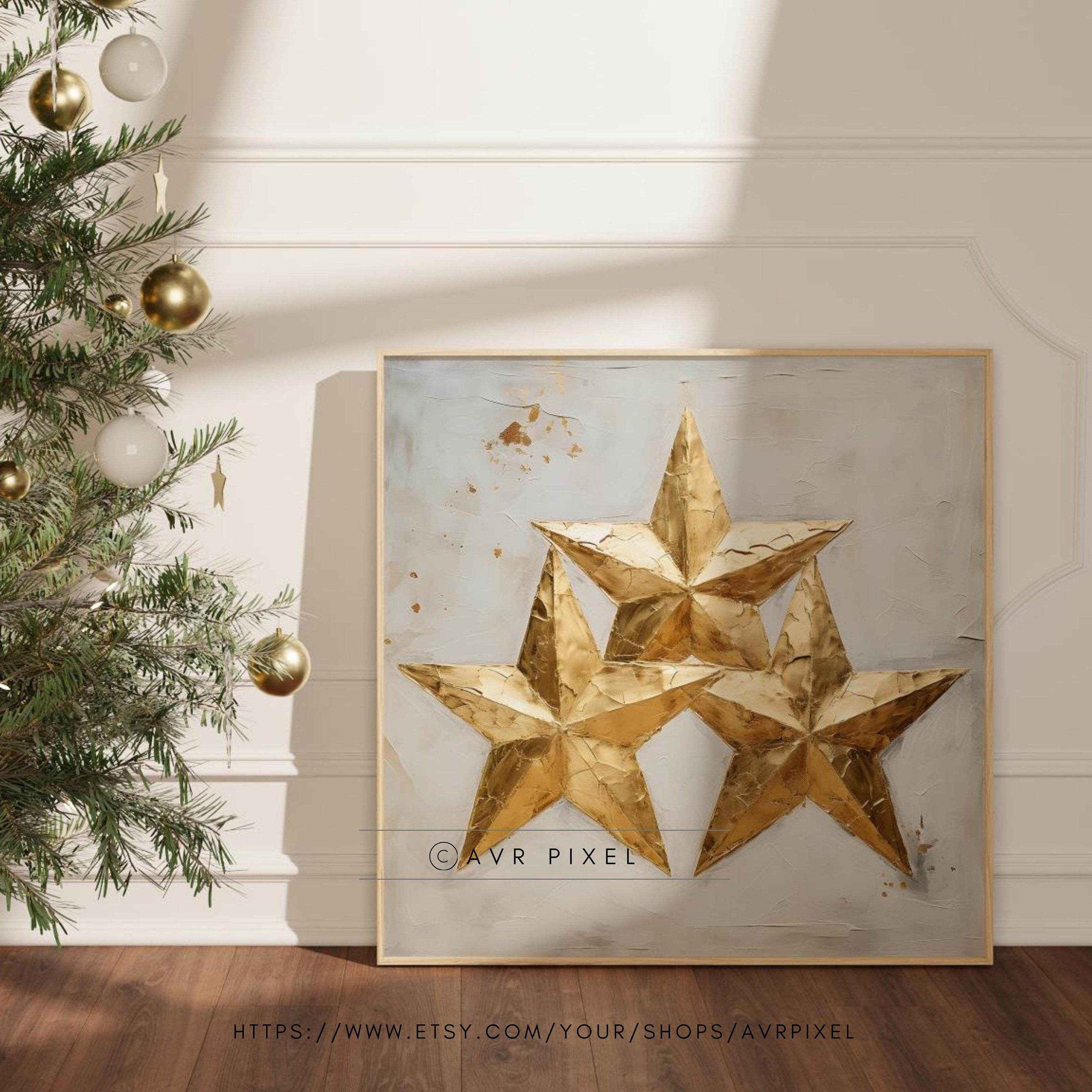 Christmas Wall Art - Textured Star Acrylic Gold Winter Lodge Decor by Avr Pixel - Avr Pixel