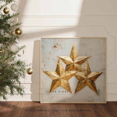 Christmas Wall Art - Textured Star Acrylic Gold Winter Lodge Decor by Avr Pixel - Avr Pixel