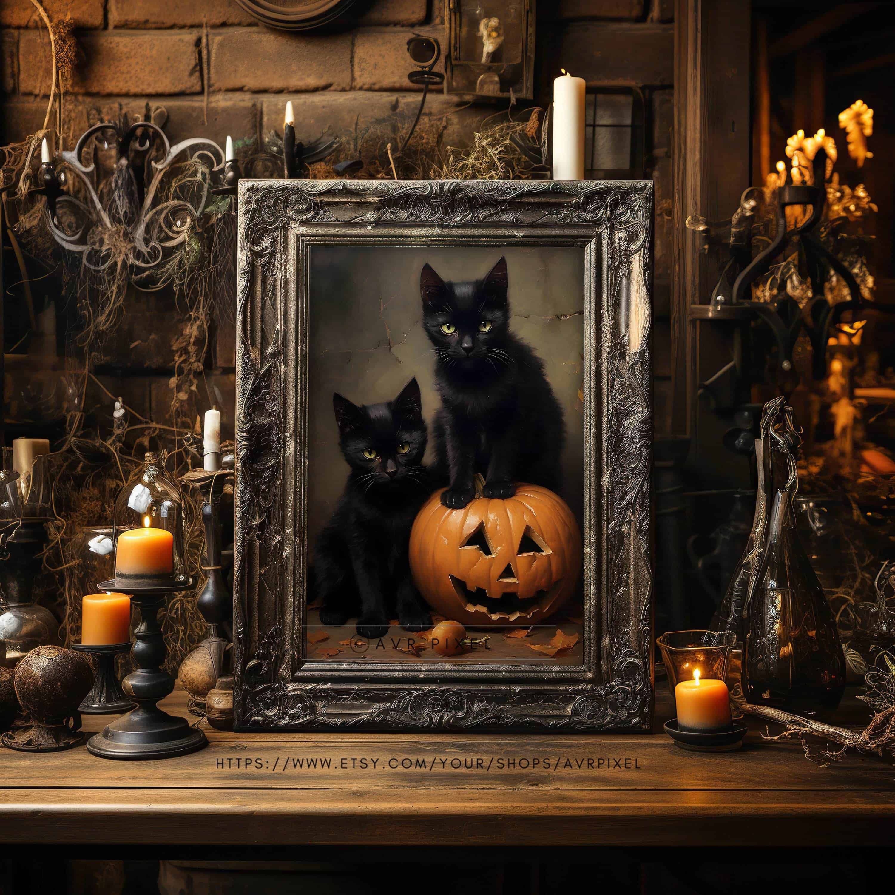 Halloween Wall Art - Cat Pumpkin Carving Spooky Poster for Fall Decor | Avr Pixel - Avr Pixel