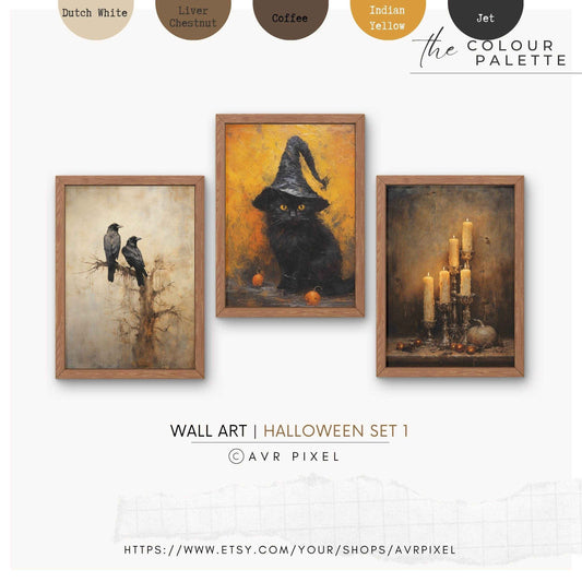 Halloween Wall Art | Spooky Set - Witch Hat Pumpkin Candles Decor _ Avr pixel - Avr Pixel