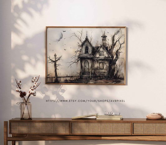 Halloween Wall Art - Muted Color Haunted Decor by Avr Pixel for Eerie Home Ambiance - Avr Pixel