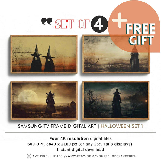 Vintage Halloween Witches Art Set - 4K Samsung Frame TV Decor - Avr Pixel