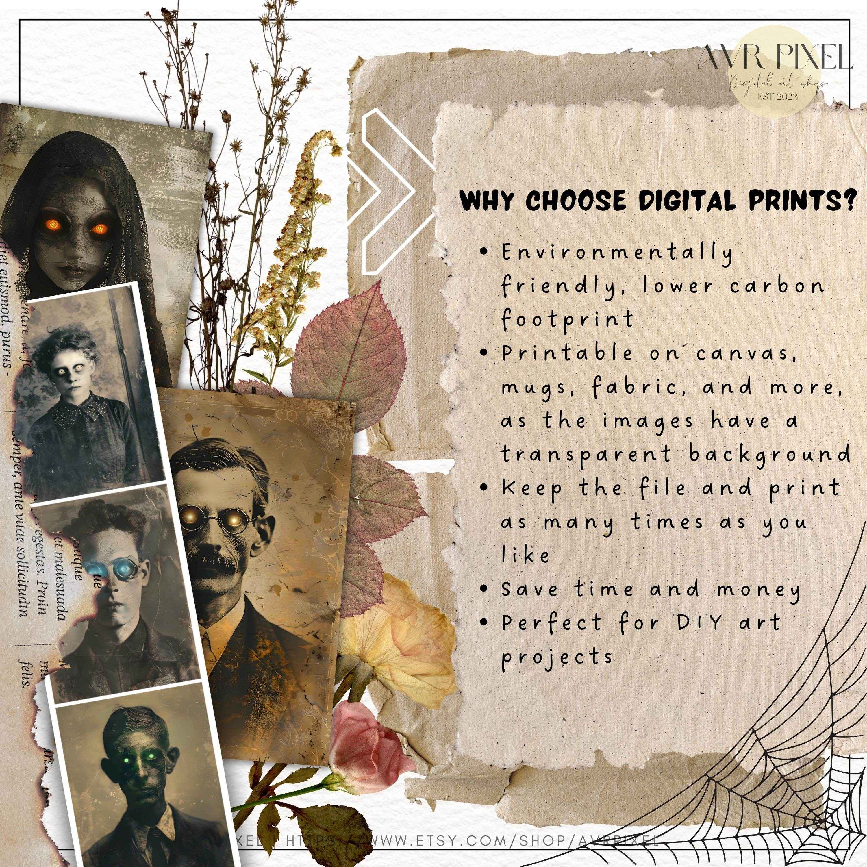 Laser-Eyed Ghost Portraits - Spooky Printable Halloween Scrapbooking Decor by Avr Pixel - Avr Pixel