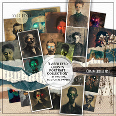 Laser-Eyed Ghost Portraits - Spooky Printable Halloween Scrapbooking Decor by Avr Pixel - Avr Pixel