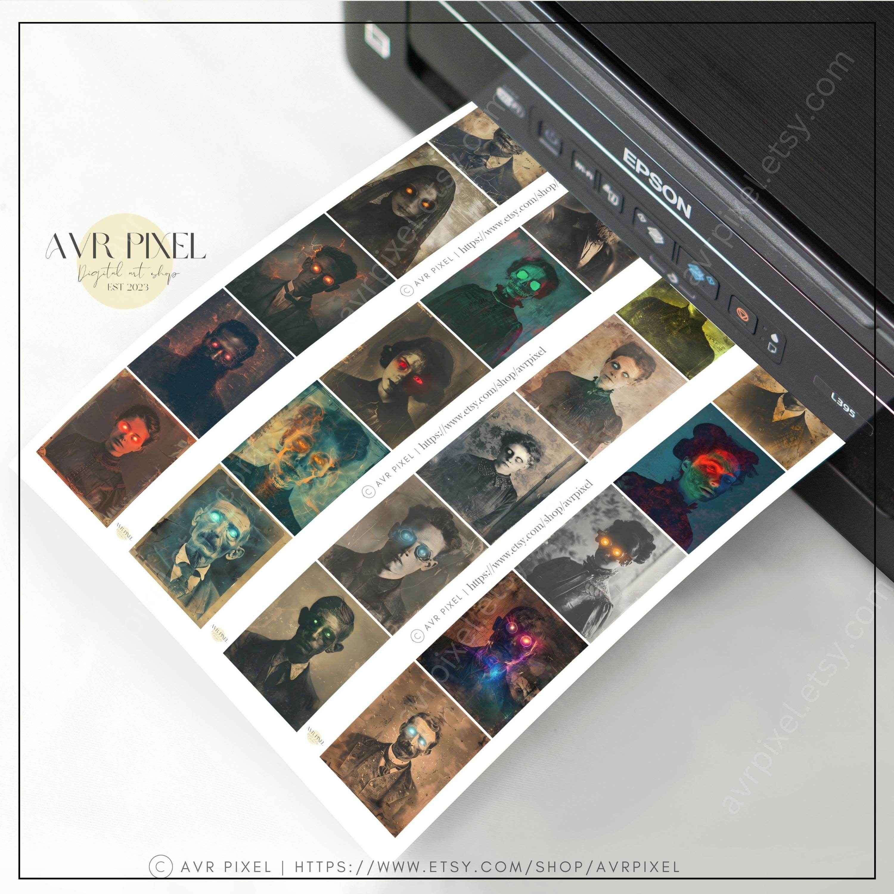 Laser-Eyed Ghost Portraits - Spooky Printable Halloween Scrapbooking Decor by Avr Pixel - Avr Pixel