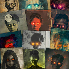 Laser-Eyed Ghost Portraits - Spooky Printable Halloween Scrapbooking Decor by Avr Pixel - Avr Pixel