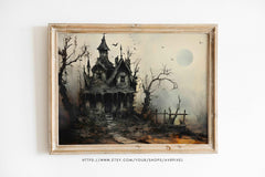 Halloween Wall Art | Haunted House  - Whimsical Spooky Decor _ Avr pixel - Avr Pixel