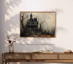 Halloween Wall Art | Haunted House  - Whimsical Spooky Decor _ Avr pixel - Avr Pixel