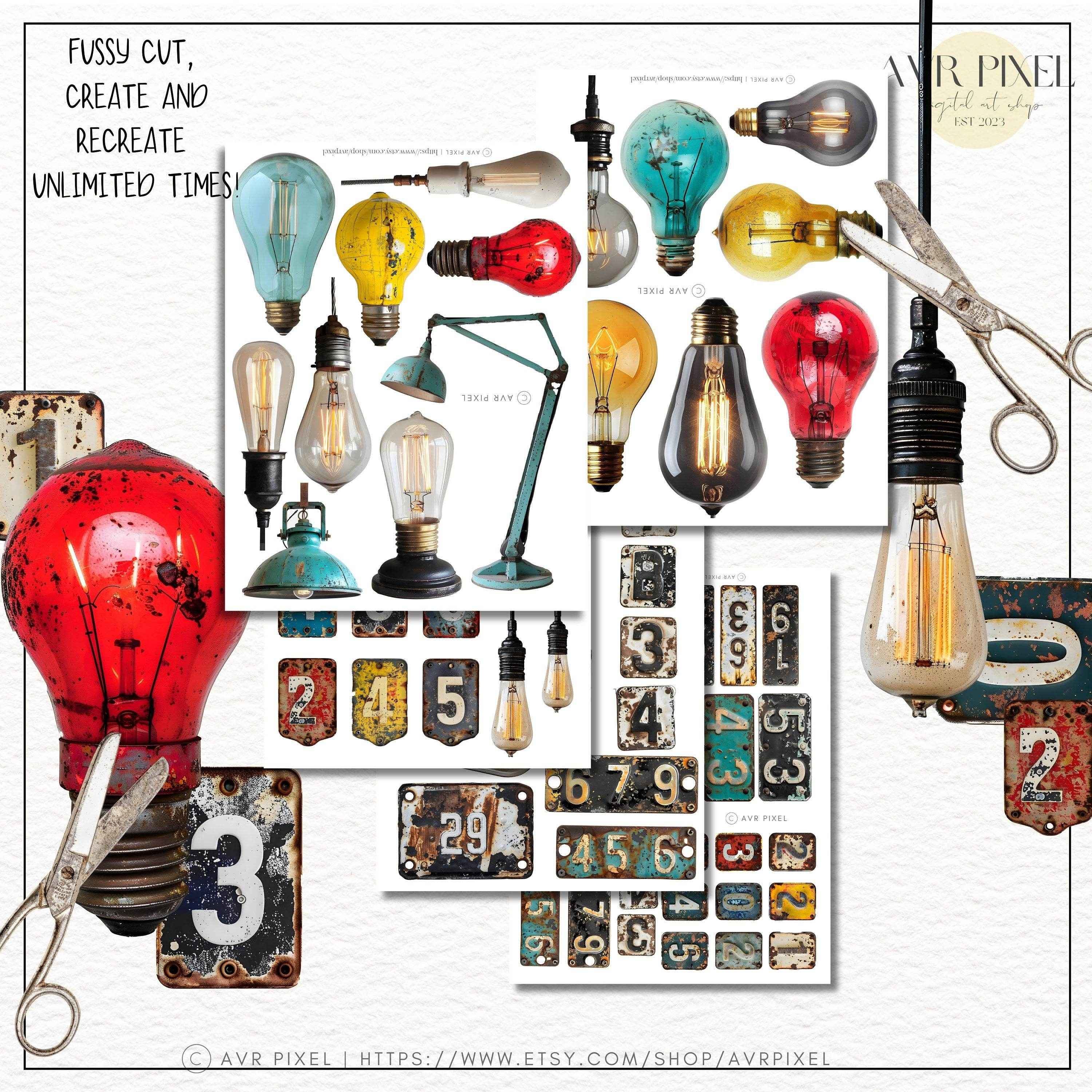 Scrapbooking Ephemera  & Junk Journal Kit | Steampunk Bulbs & Metal Plates Digital Papers | Vintage   | Commercial Use Designs JJES15SET45 _ Avr pixel - Avr Pixel