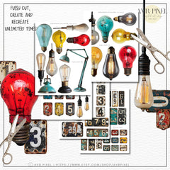 Scrapbooking Ephemera  & Junk Journal Kit | Steampunk Bulbs & Metal Plates Digital Papers | Vintage   | Commercial Use Designs JJES15SET45 _ Avr pixel - Avr Pixel