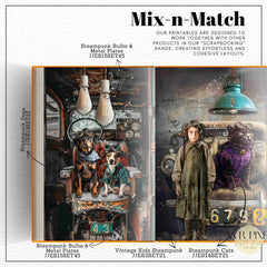 Scrapbooking Ephemera  & Junk Journal Kit | Steampunk Bulbs & Metal Plates Digital Papers | Vintage   | Commercial Use Designs JJES15SET45 _ Avr pixel - Avr Pixel