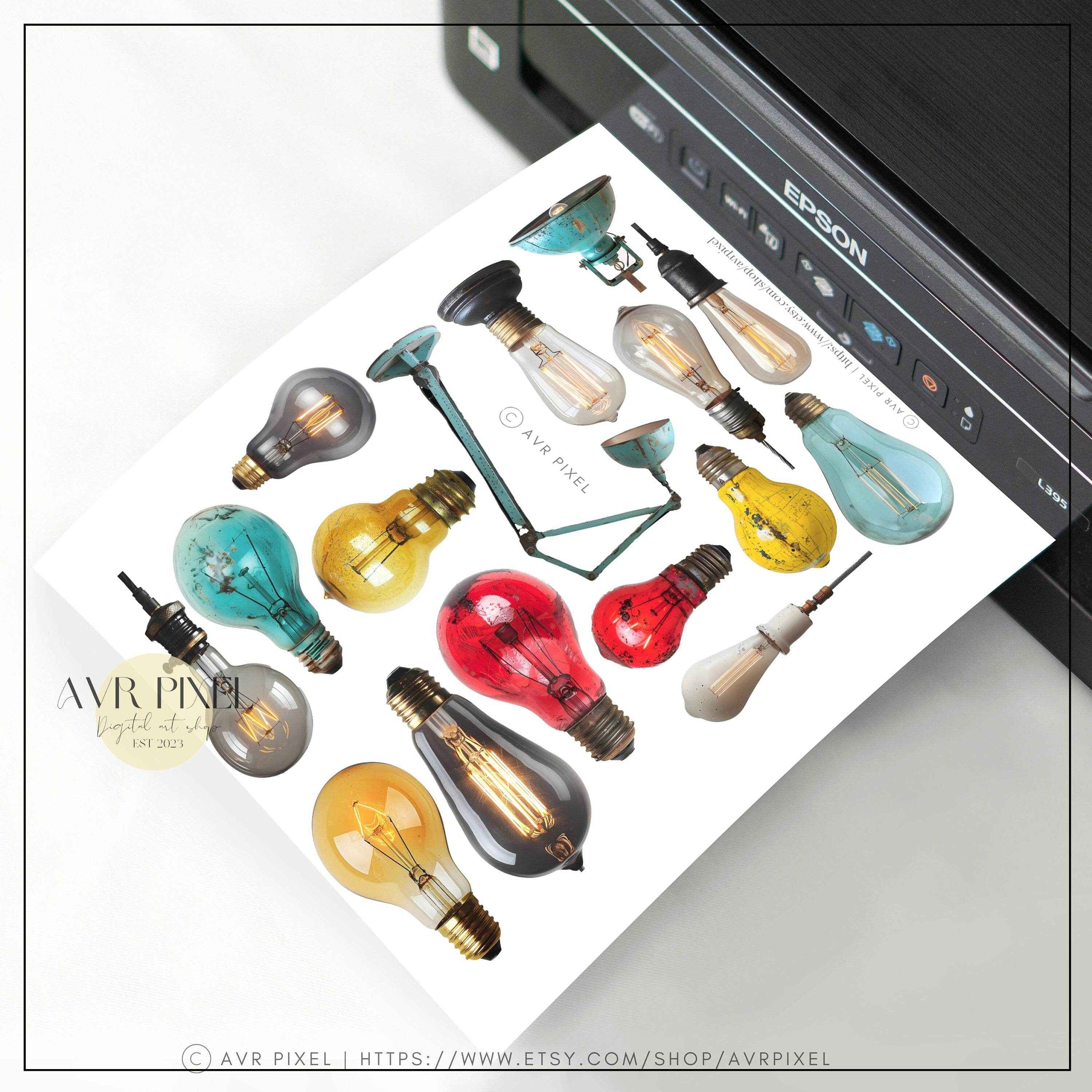 Scrapbooking Ephemera  & Junk Journal Kit | Steampunk Bulbs & Metal Plates Digital Papers | Vintage   | Commercial Use Designs JJES15SET45 _ Avr pixel - Avr Pixel