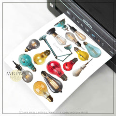 Scrapbooking Ephemera  & Junk Journal Kit | Steampunk Bulbs & Metal Plates Digital Papers | Vintage   | Commercial Use Designs JJES15SET45 _ Avr pixel - Avr Pixel